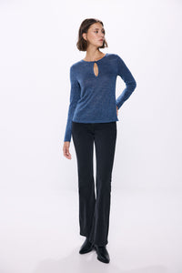 Lurex T-shirt with slit neckline