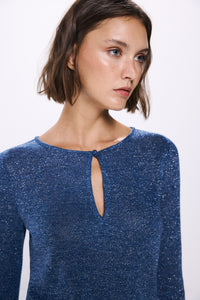 Lurex T-shirt with slit neckline