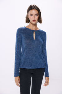 Lurex T-shirt with slit neckline
