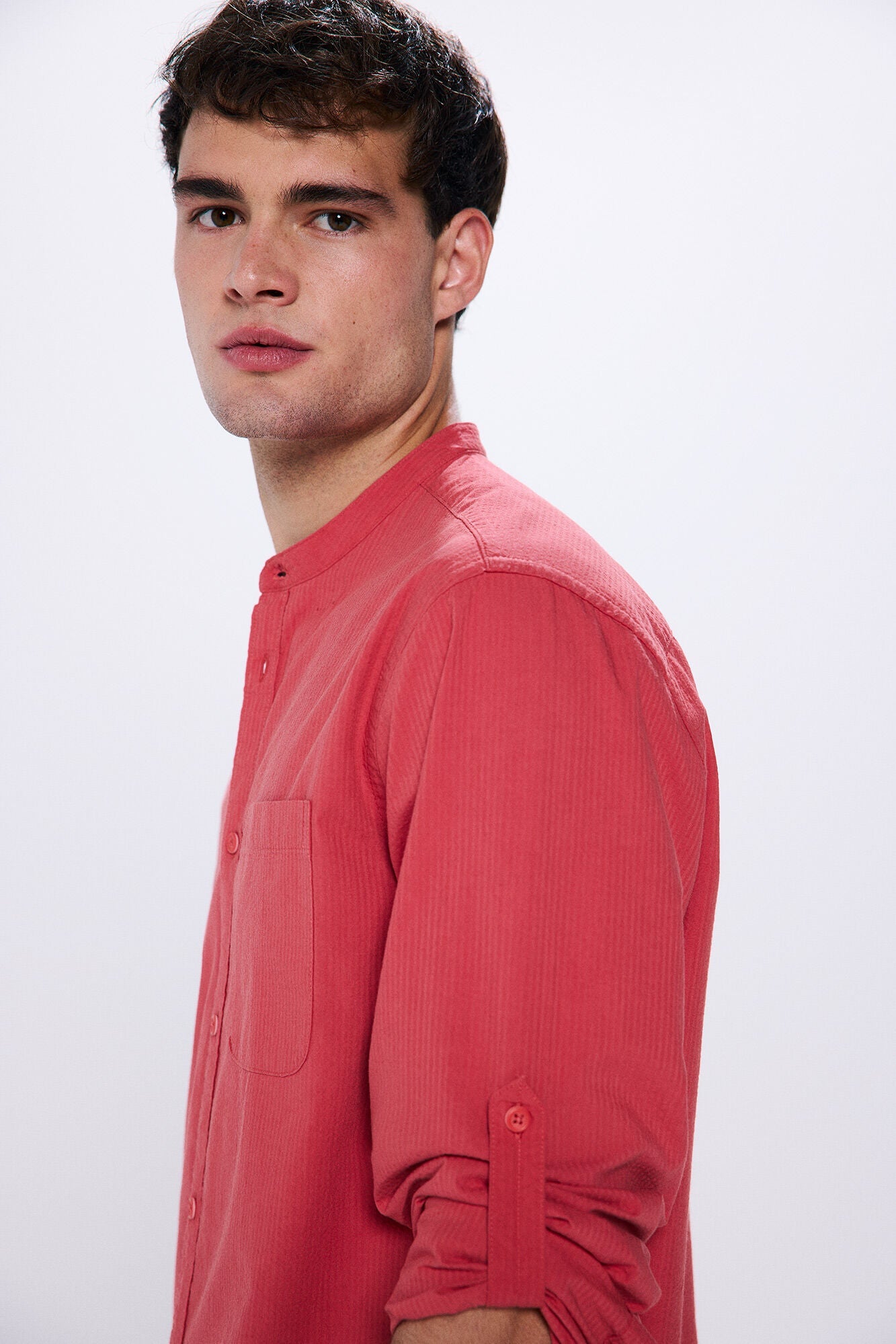 Mandarin seersucker shirt