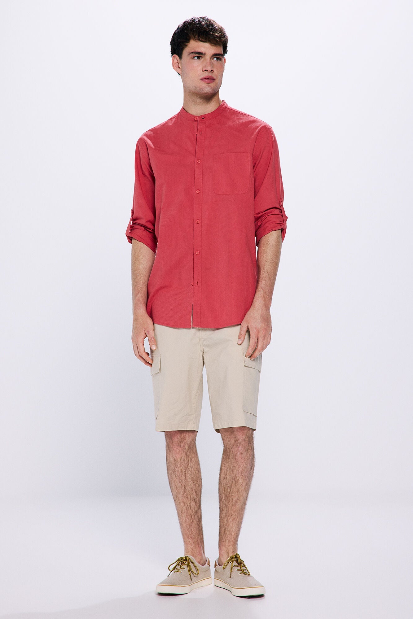 Mandarin seersucker shirt