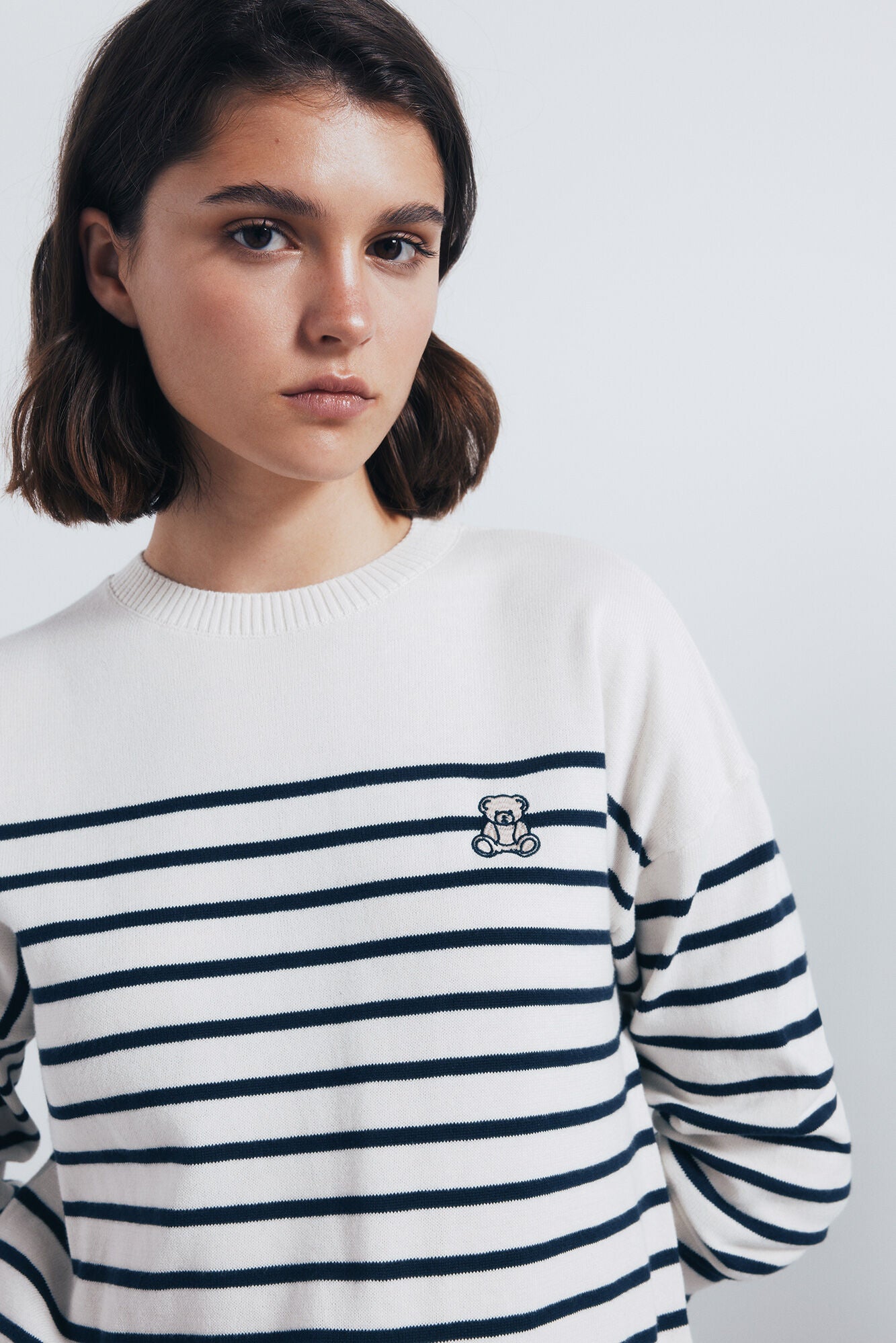 Combined striped jersey with embroidered detail