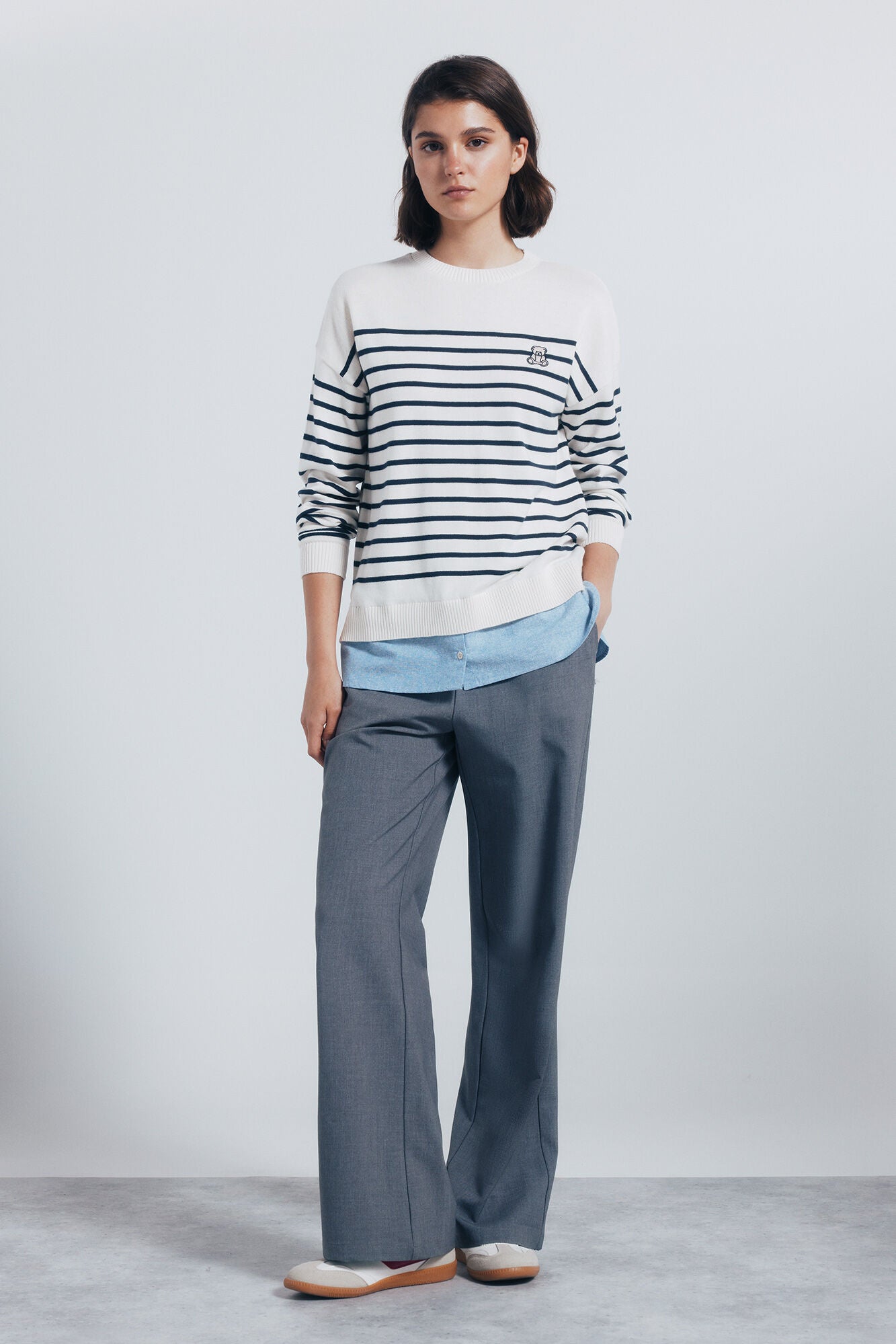 Combined striped jersey with embroidered detail