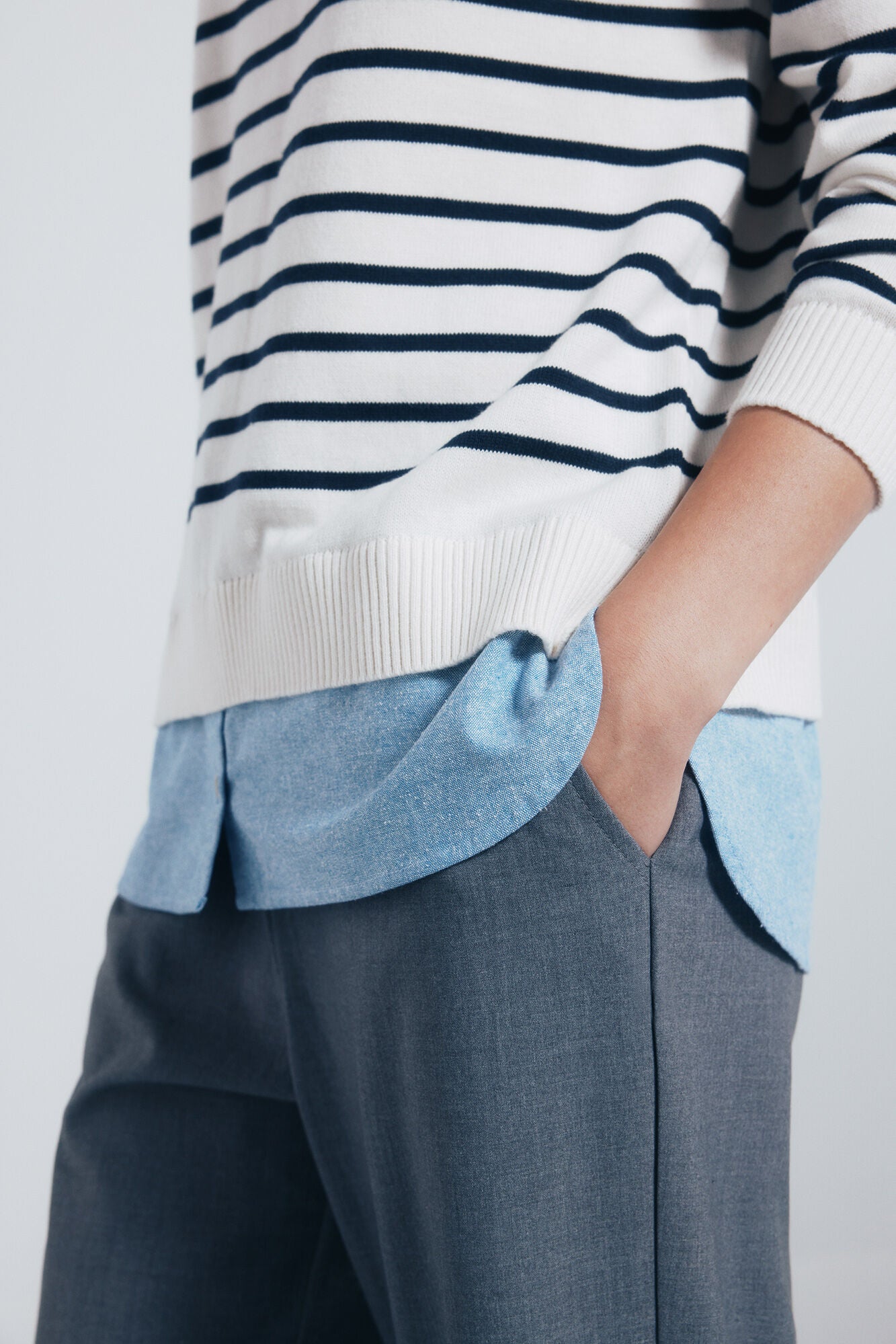 Combined striped jersey with embroidered detail