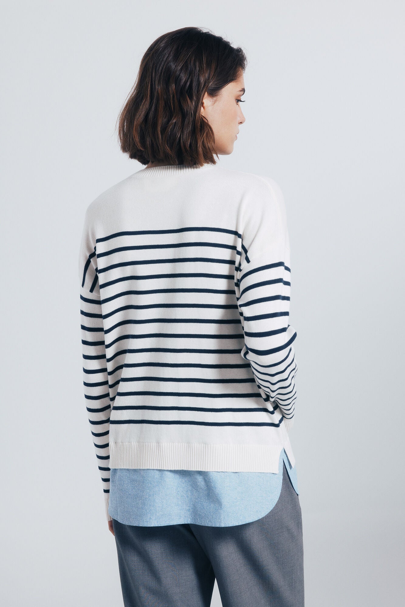 Combined striped jersey with embroidered detail