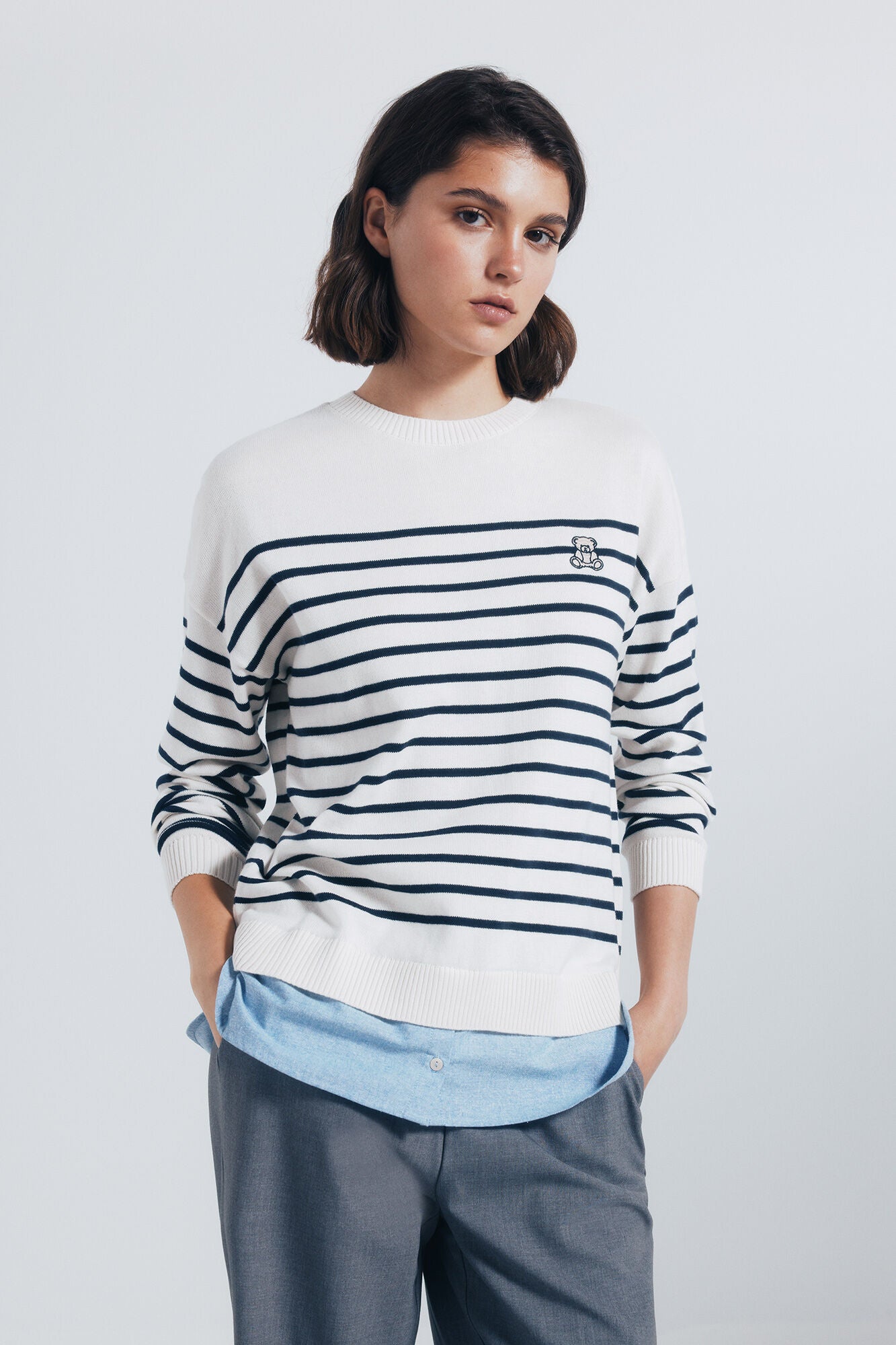 Combined striped jersey with embroidered detail