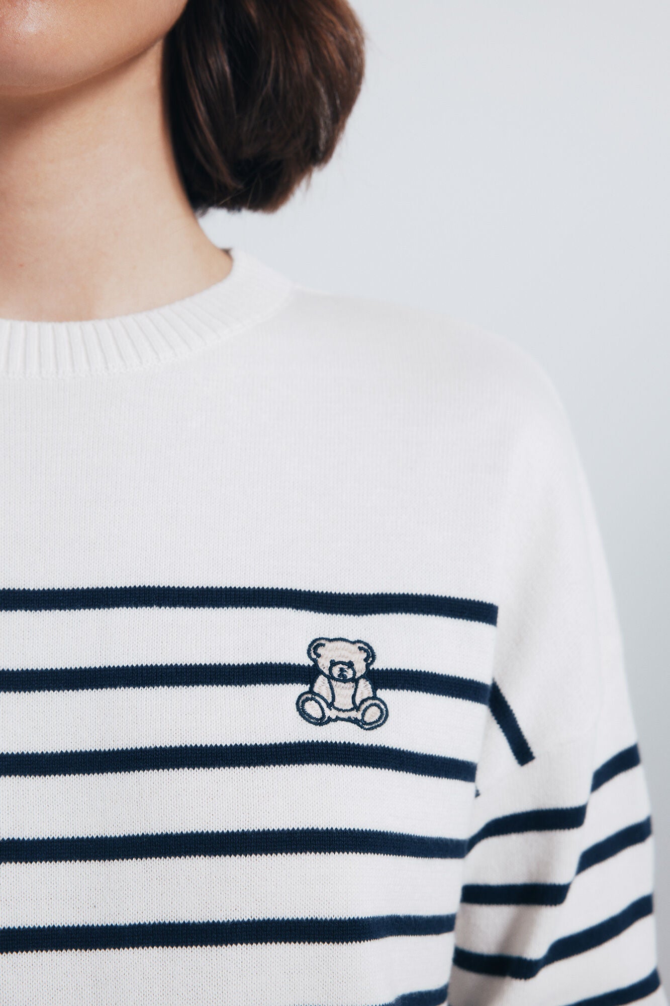 Combined striped jersey with embroidered detail