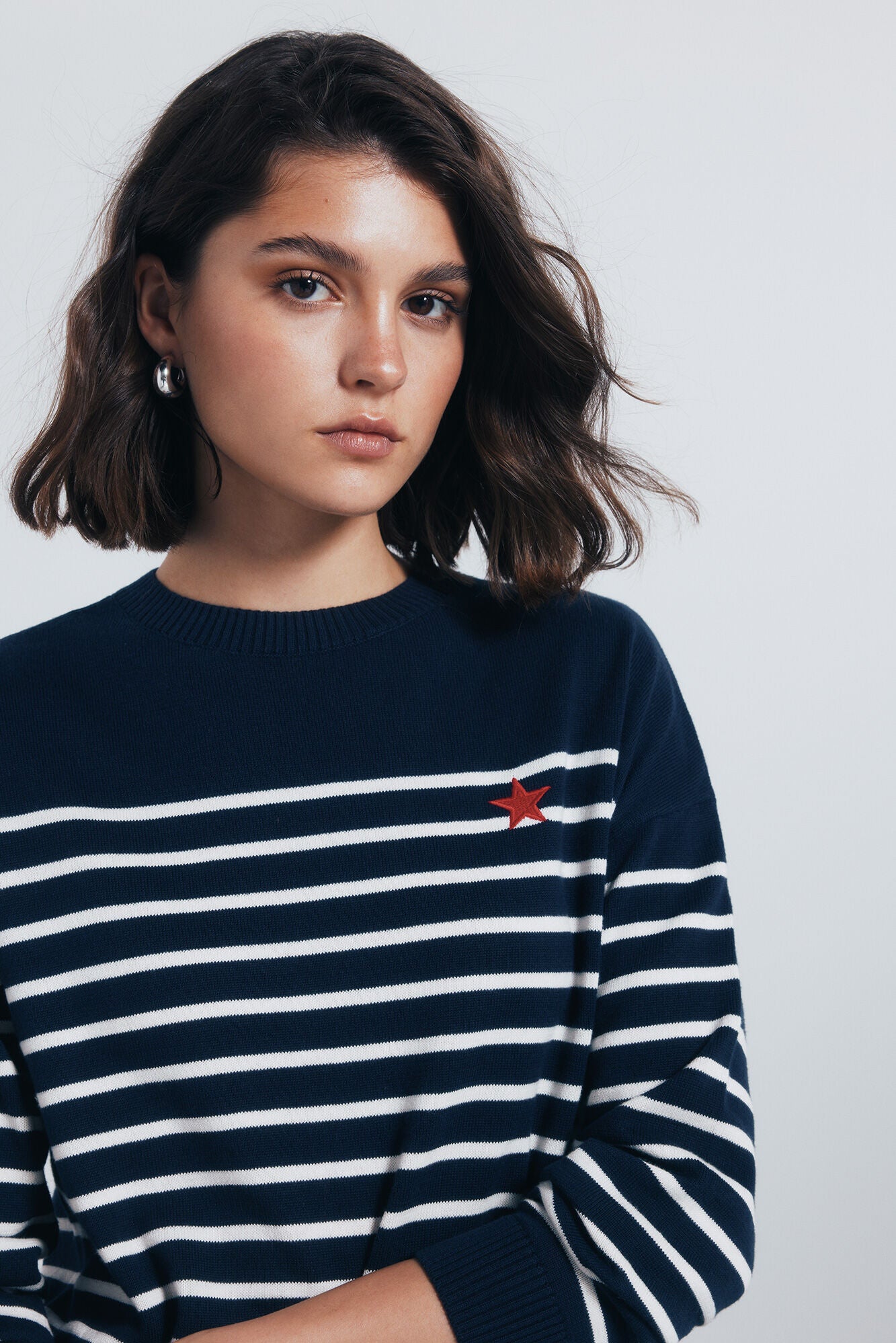 Combined striped jersey with embroidered detail