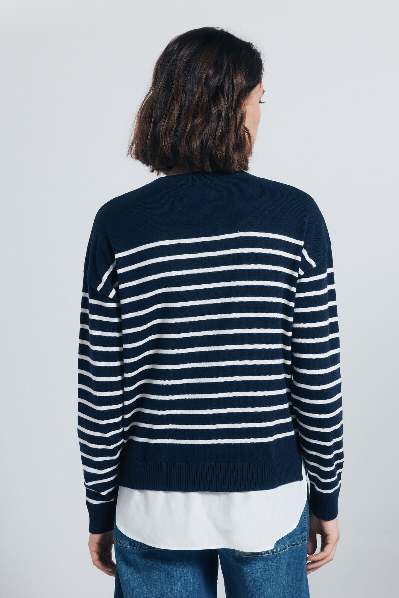 Combined striped jersey with embroidered detail