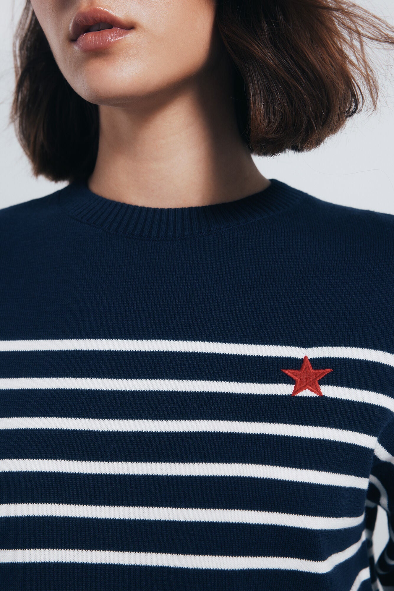 Combined striped jersey with embroidered detail