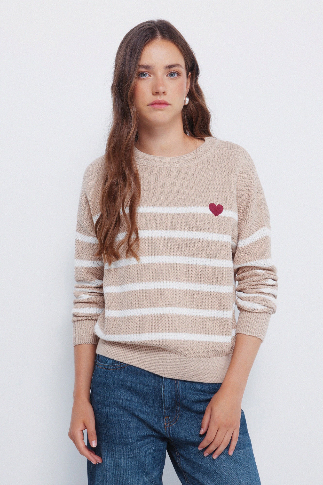 Heart-shaped striped cotton jersey