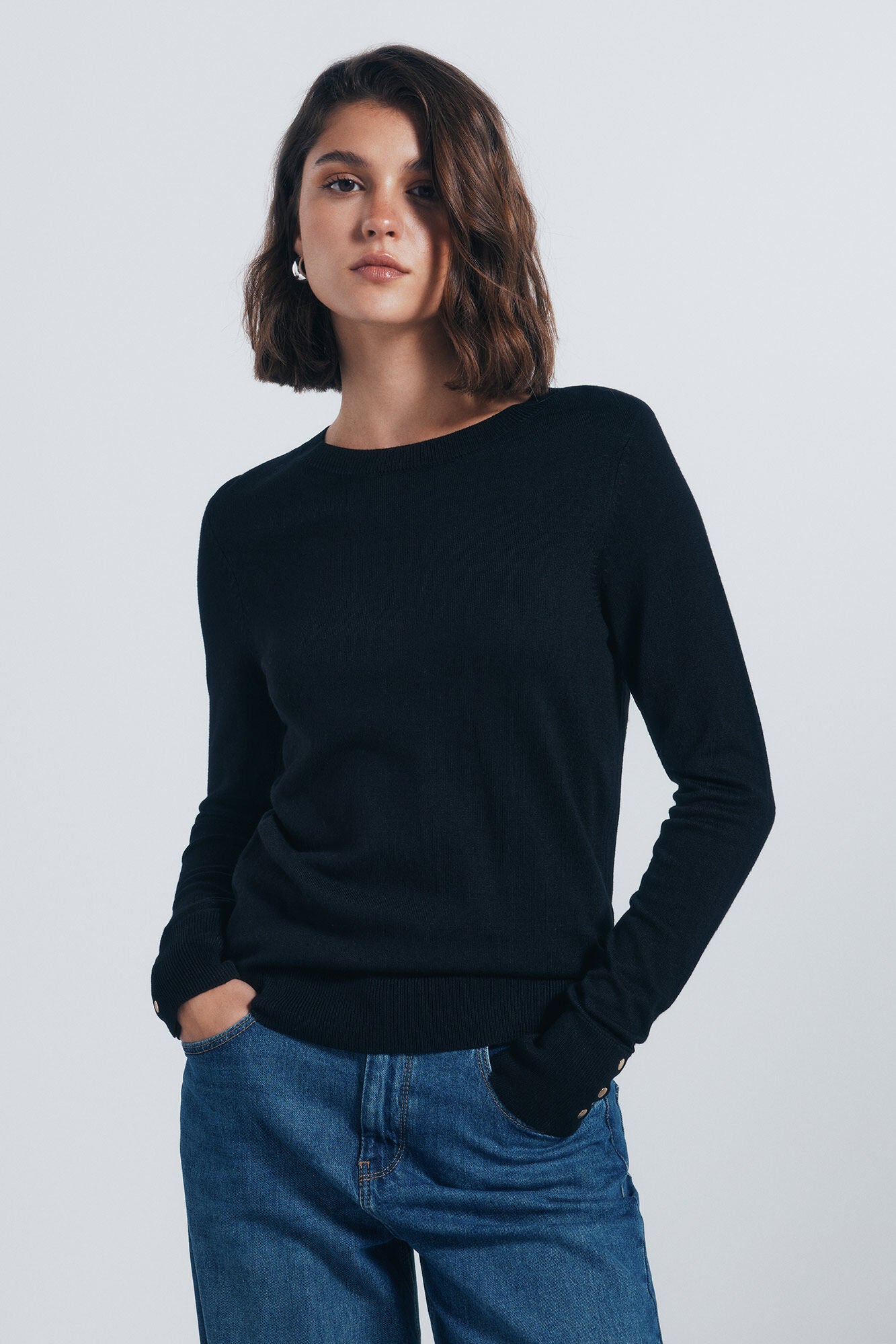 Fine jersey with buttons and cuffs