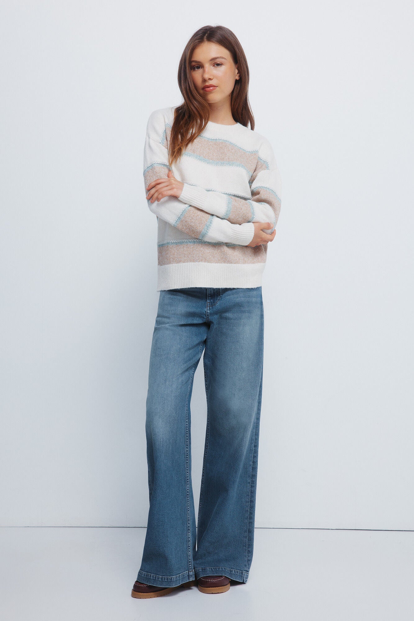 Multi-colored embossed striped jersey