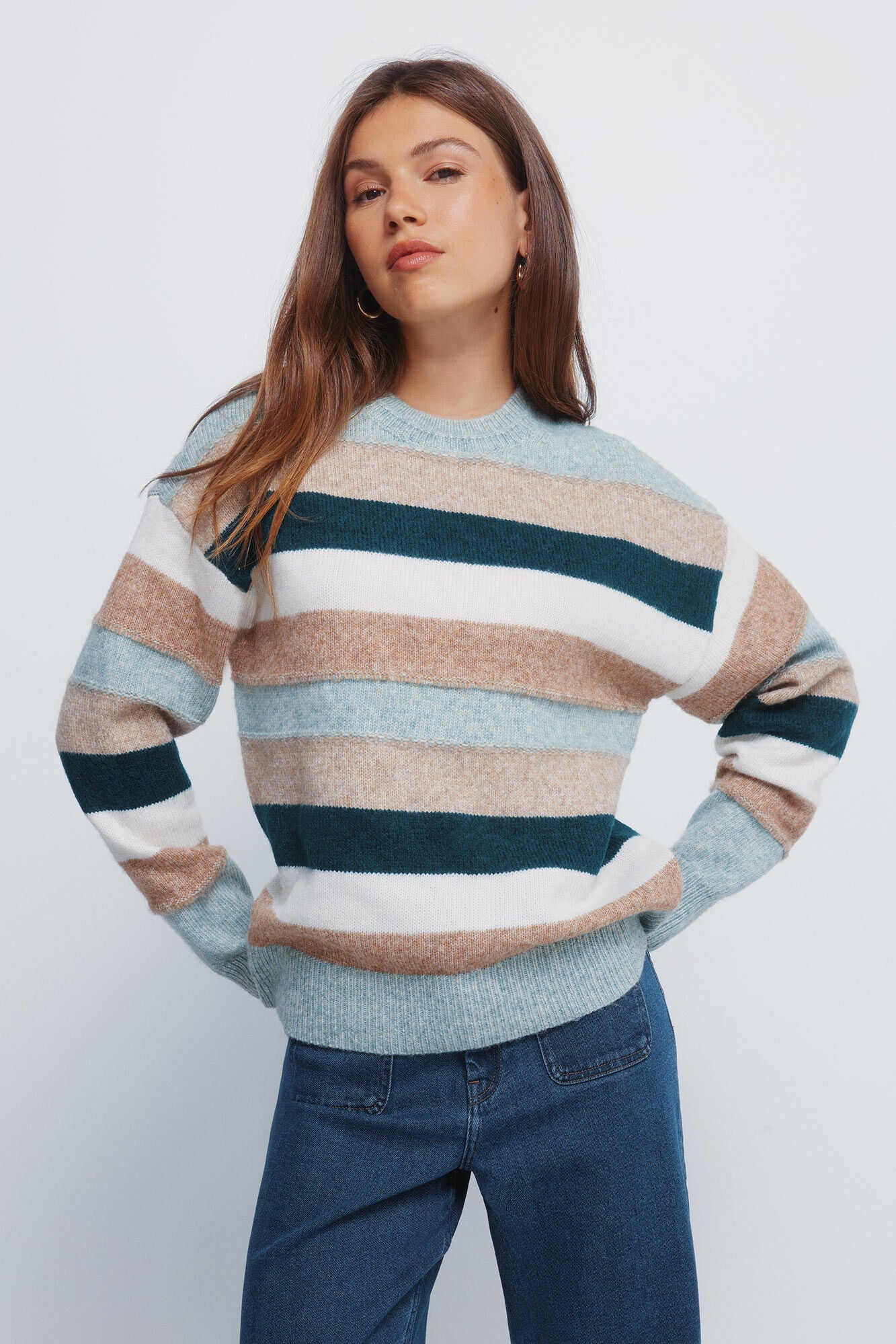 Multi-colored embossed striped jersey