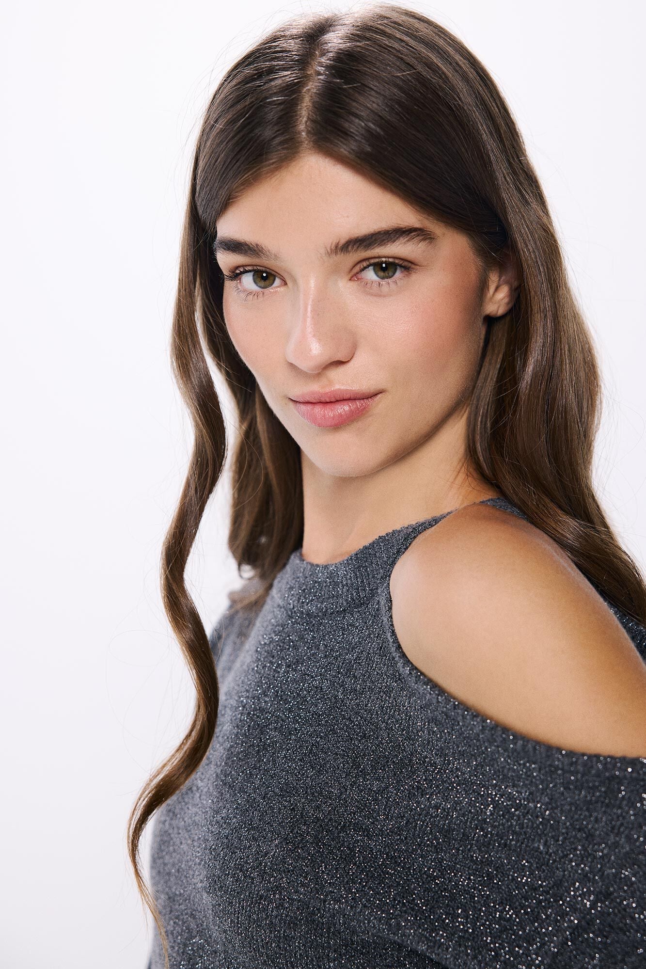 Asymmetrical lurex sweater