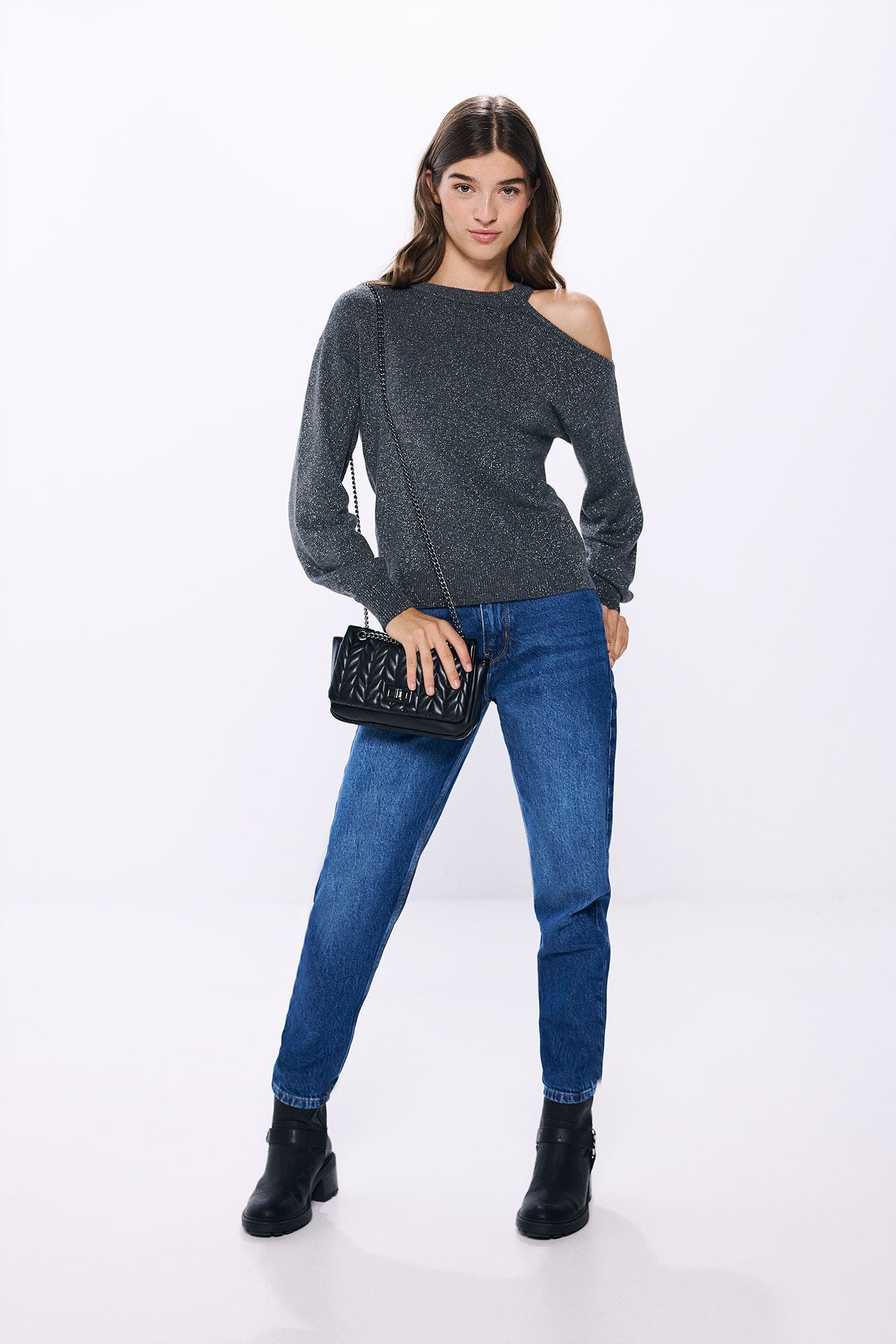Asymmetrical lurex sweater