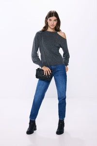 Asymmetrical lurex sweater