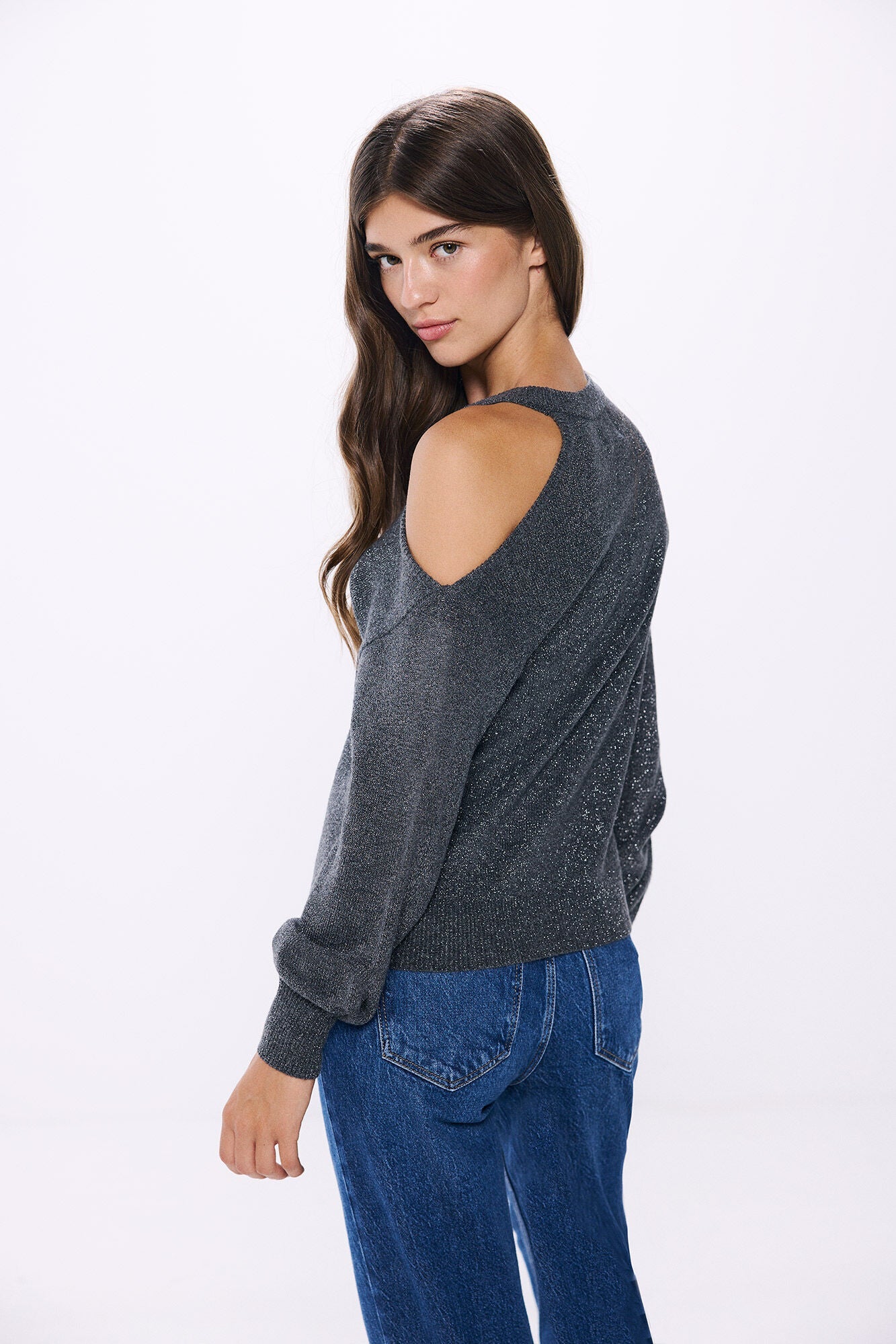 Asymmetrical lurex sweater
