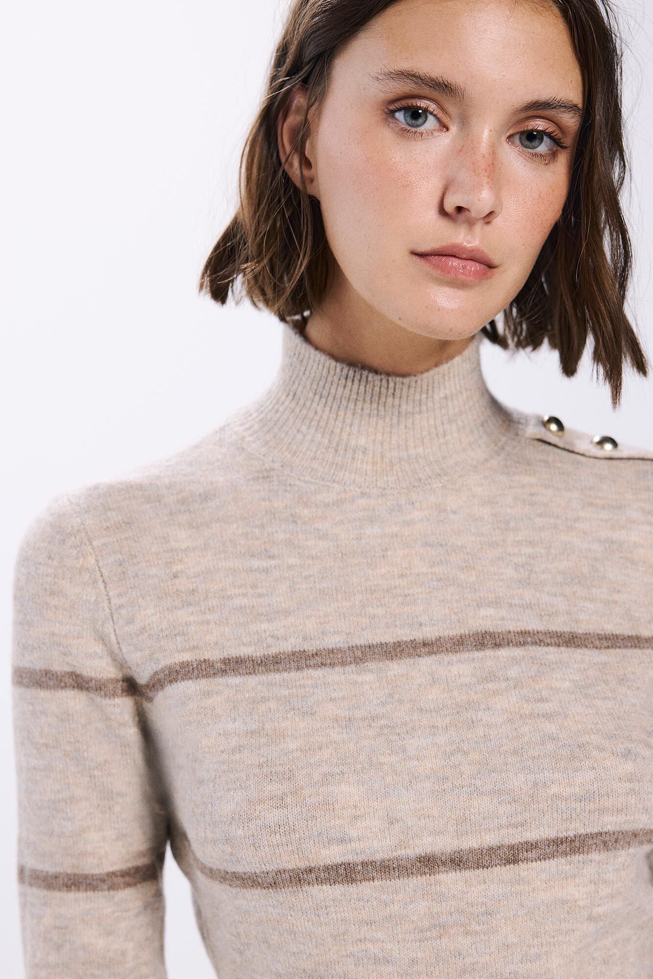 midi knit dress with shoulder buttons