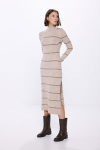 midi knit dress with shoulder buttons