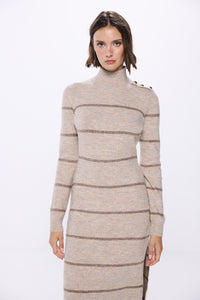 midi knit dress with shoulder buttons