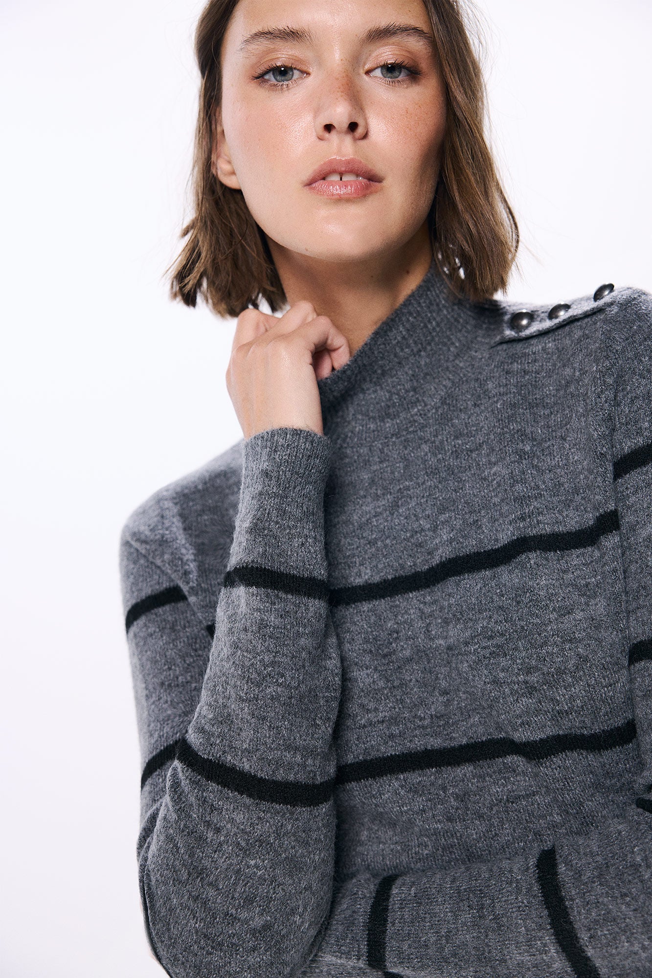 midi knit dress with shoulder buttons