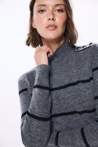 midi knit dress with shoulder buttons