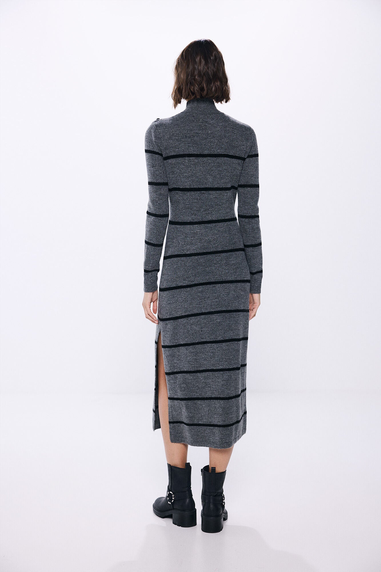 midi knit dress with shoulder buttons