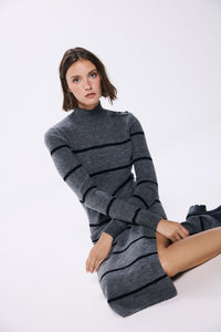midi knit dress with shoulder buttons