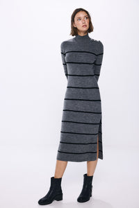 midi knit dress with shoulder buttons