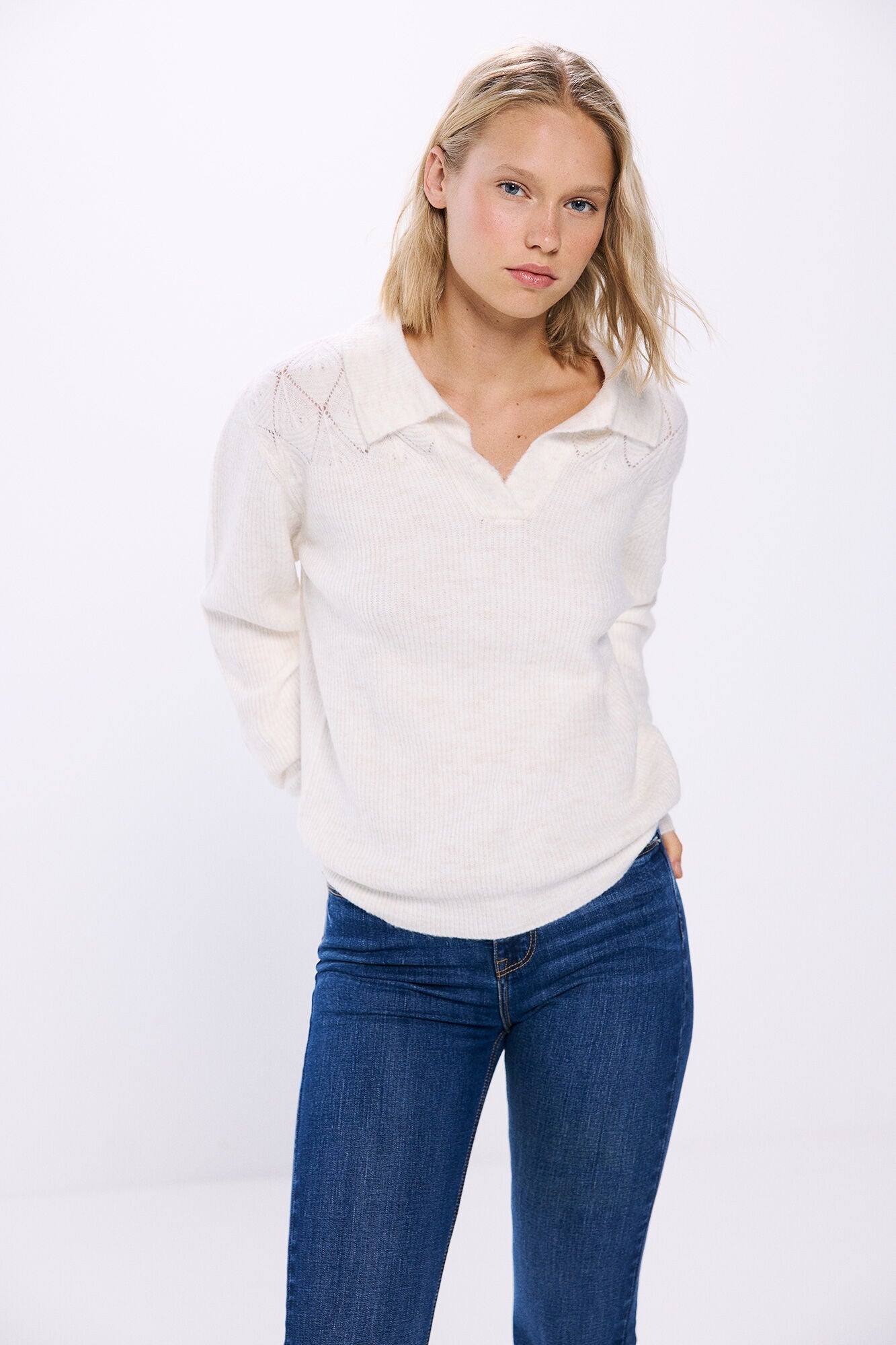 polo shirt sweater with pointelle details