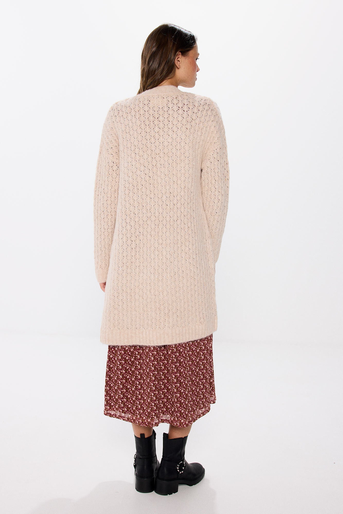 Long pointelle cardigan