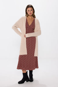 Long pointelle cardigan