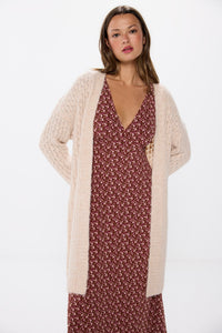 Long pointelle cardigan