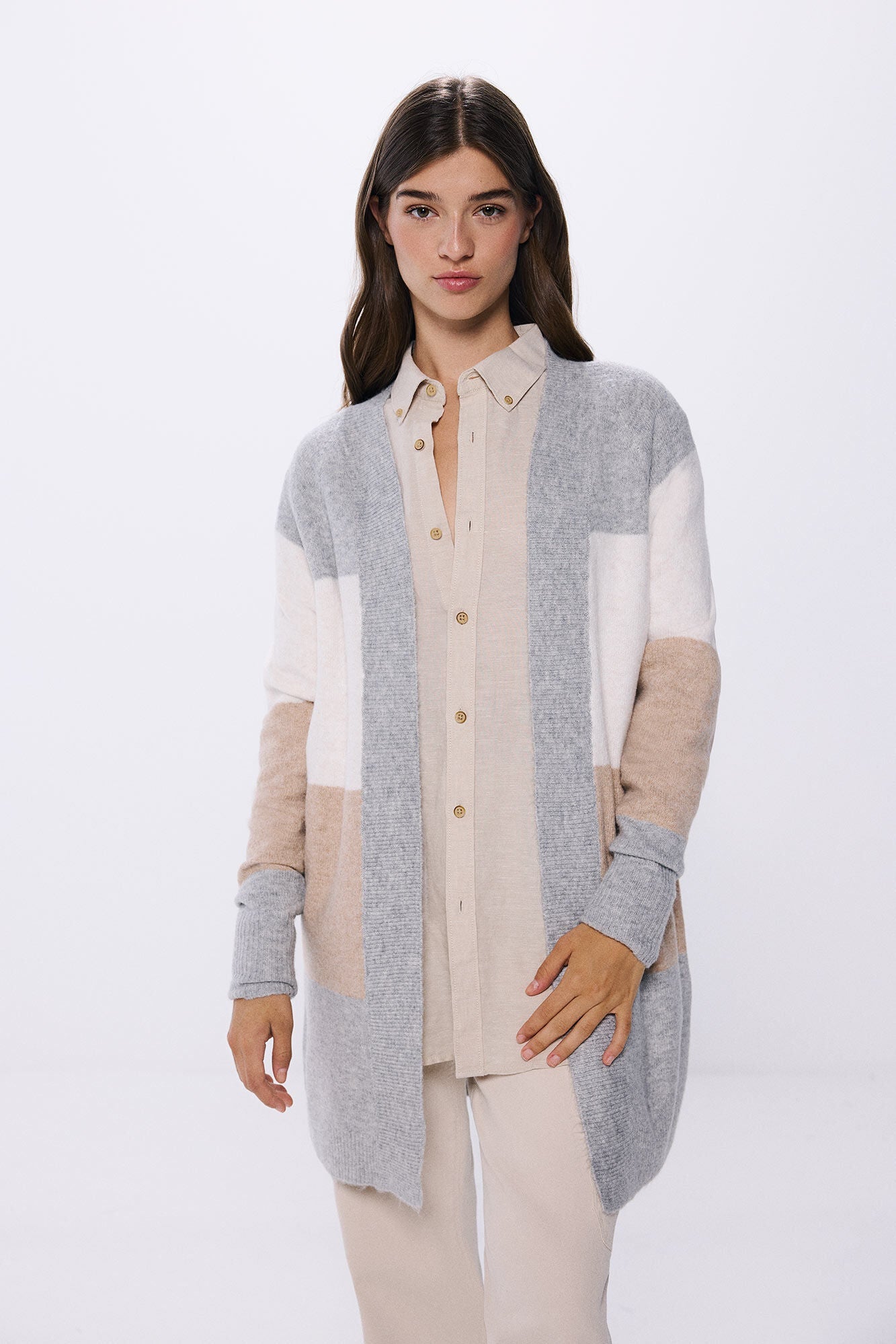 Long open cardigan