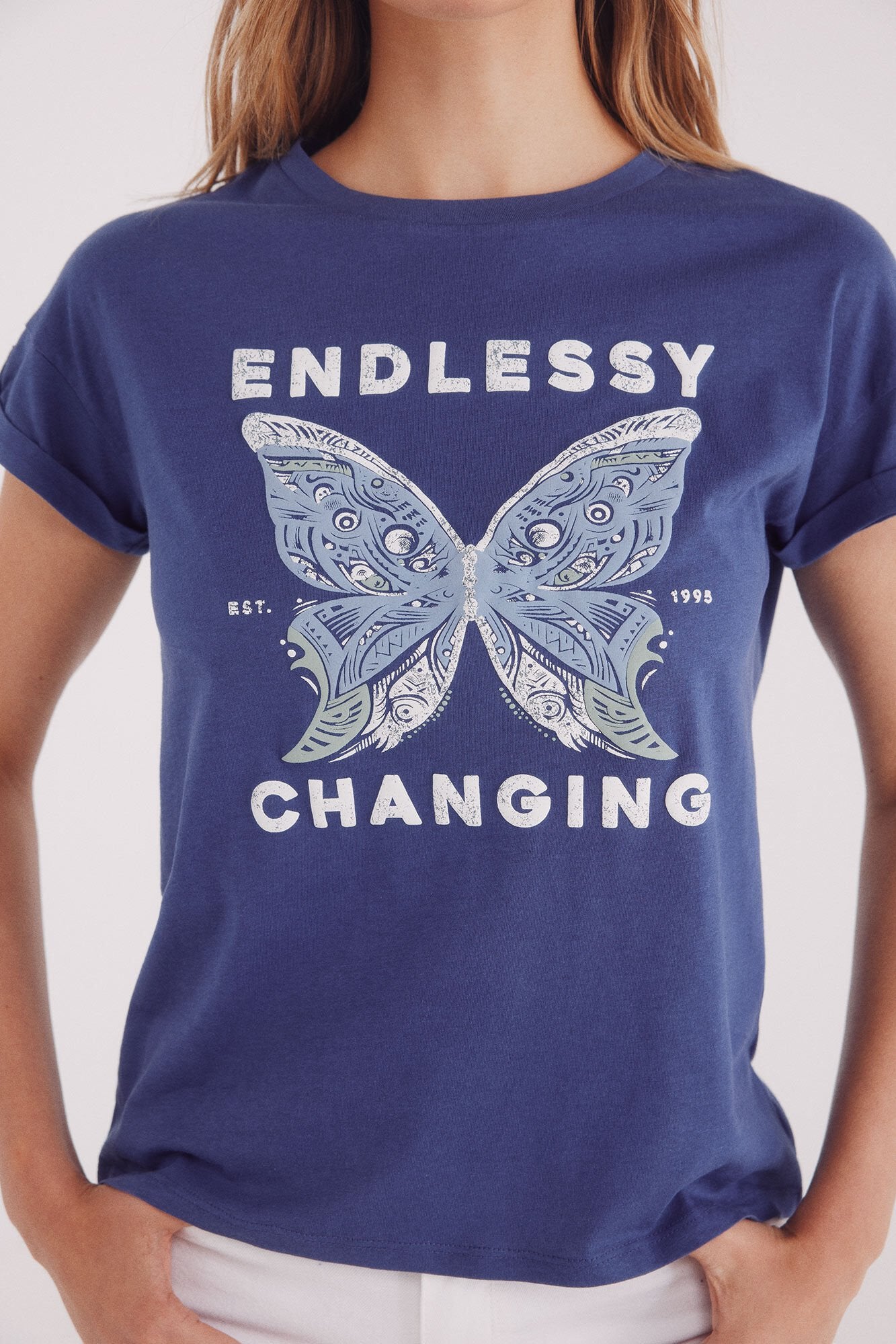 Button-down graphic t-shirt