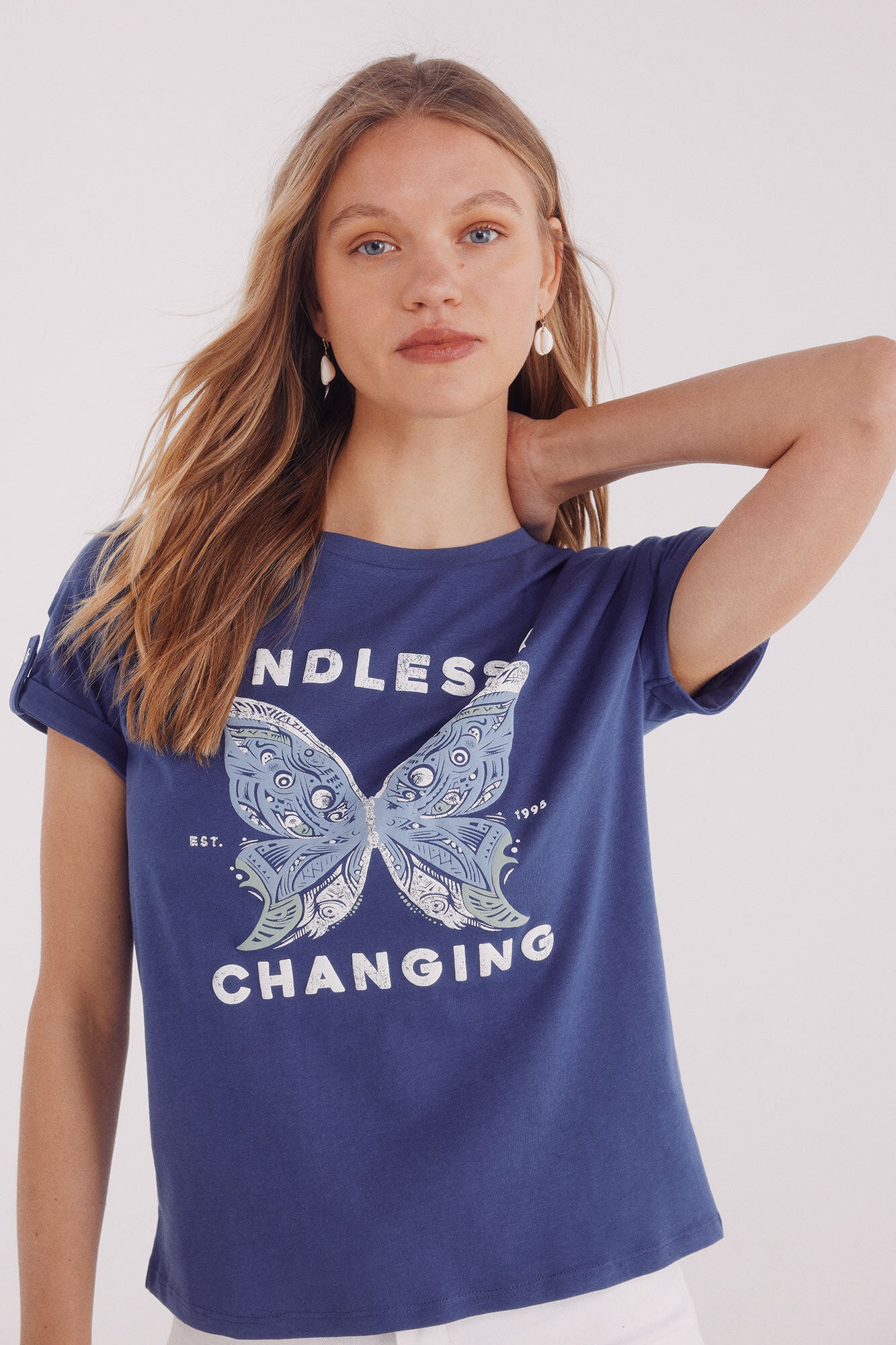 Button-down graphic t-shirt