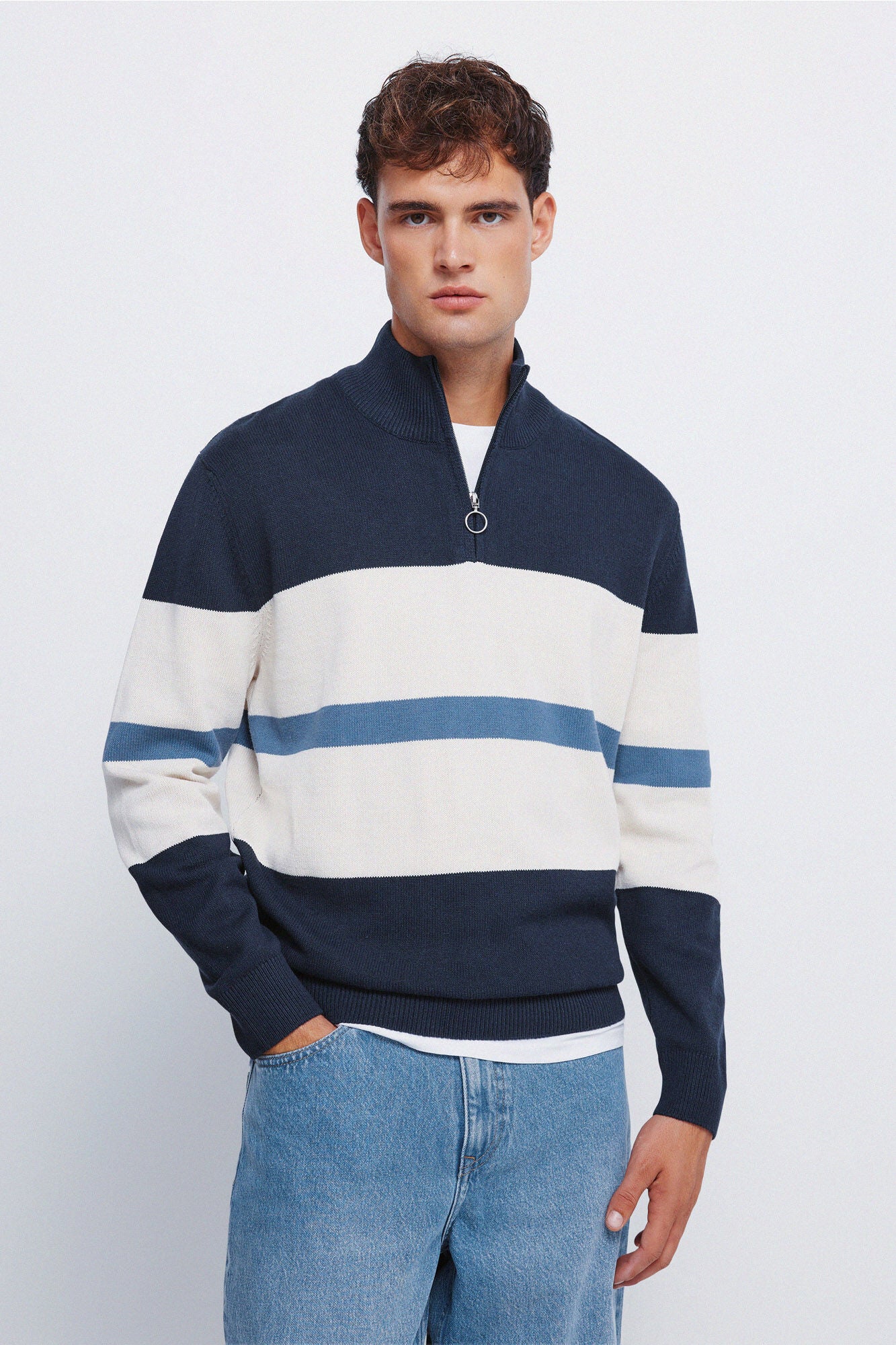 Color block zip fastening jersey