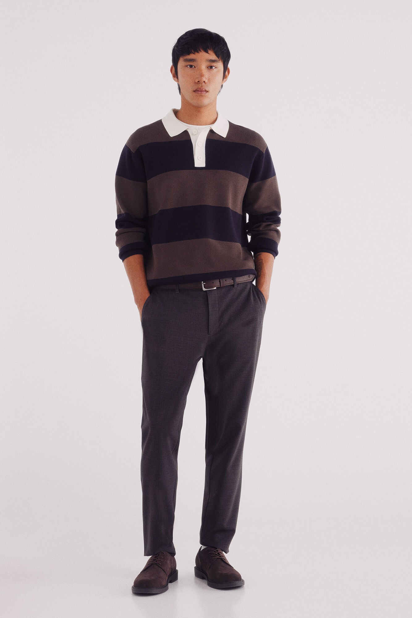Wide striped polo shirt sweater