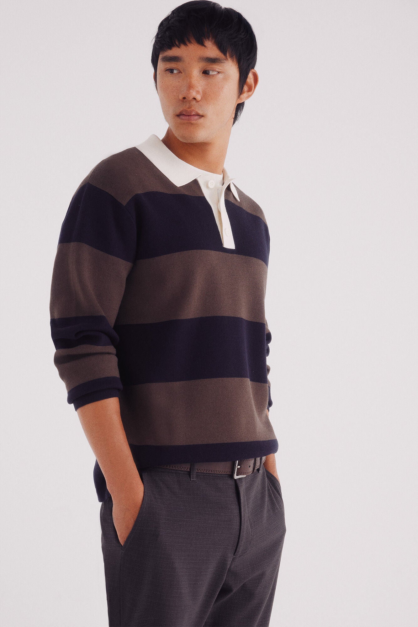 Wide striped polo shirt sweater