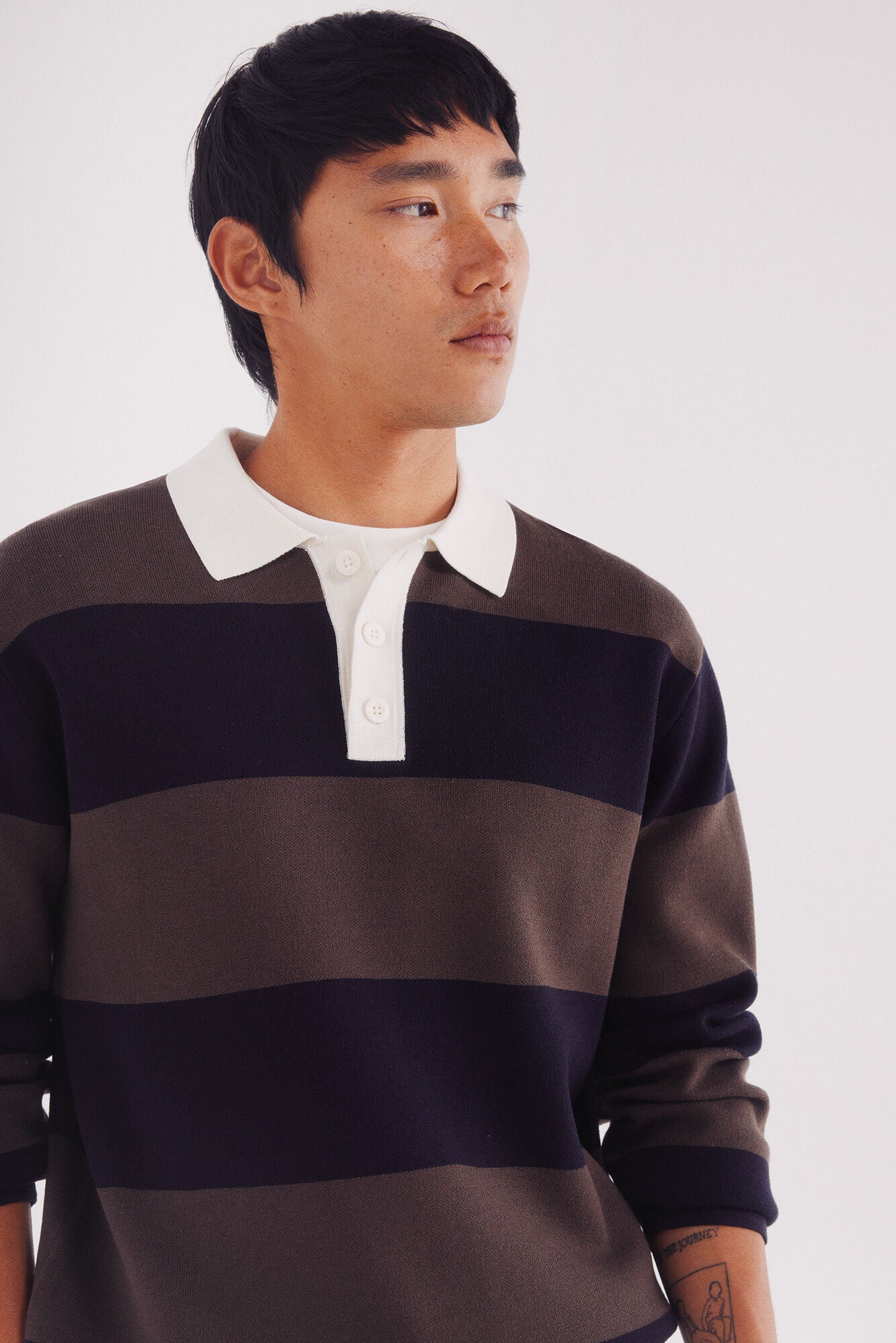 Wide striped polo shirt sweater