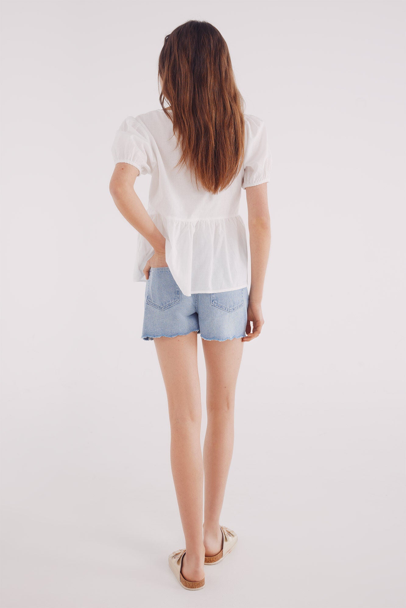 Wave denim shorts