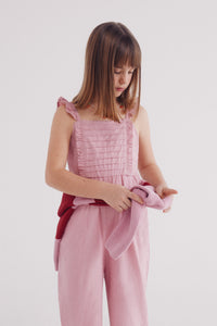 Girls' linen jumpsuit with ruffles
