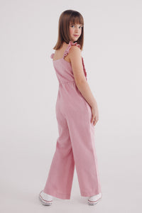 Girls' linen jumpsuit with ruffles
