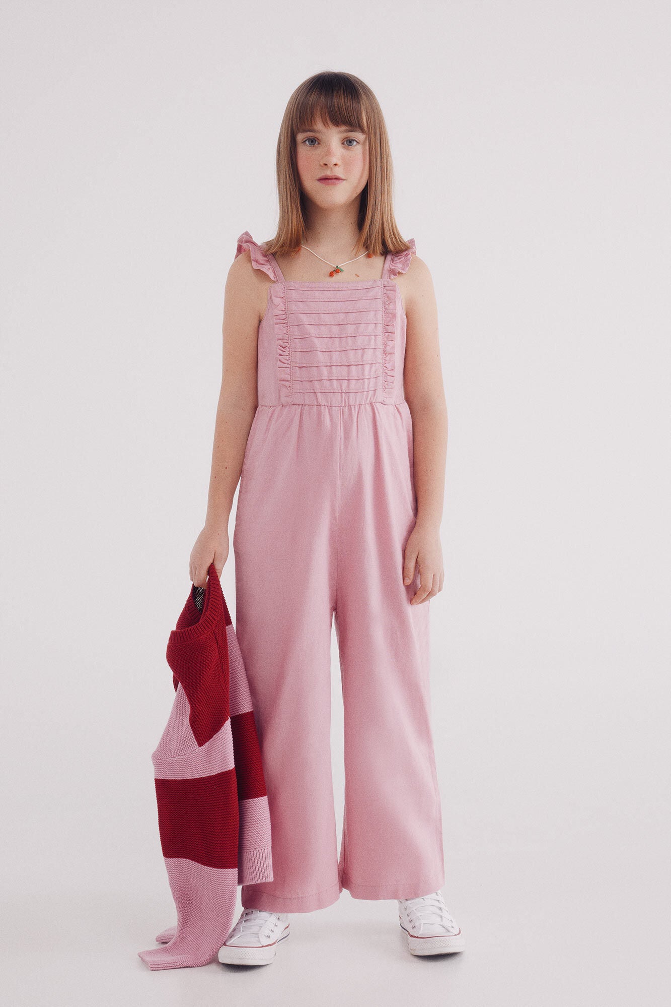 Girls' linen jumpsuit with ruffles