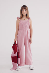 Girls' linen jumpsuit with ruffles