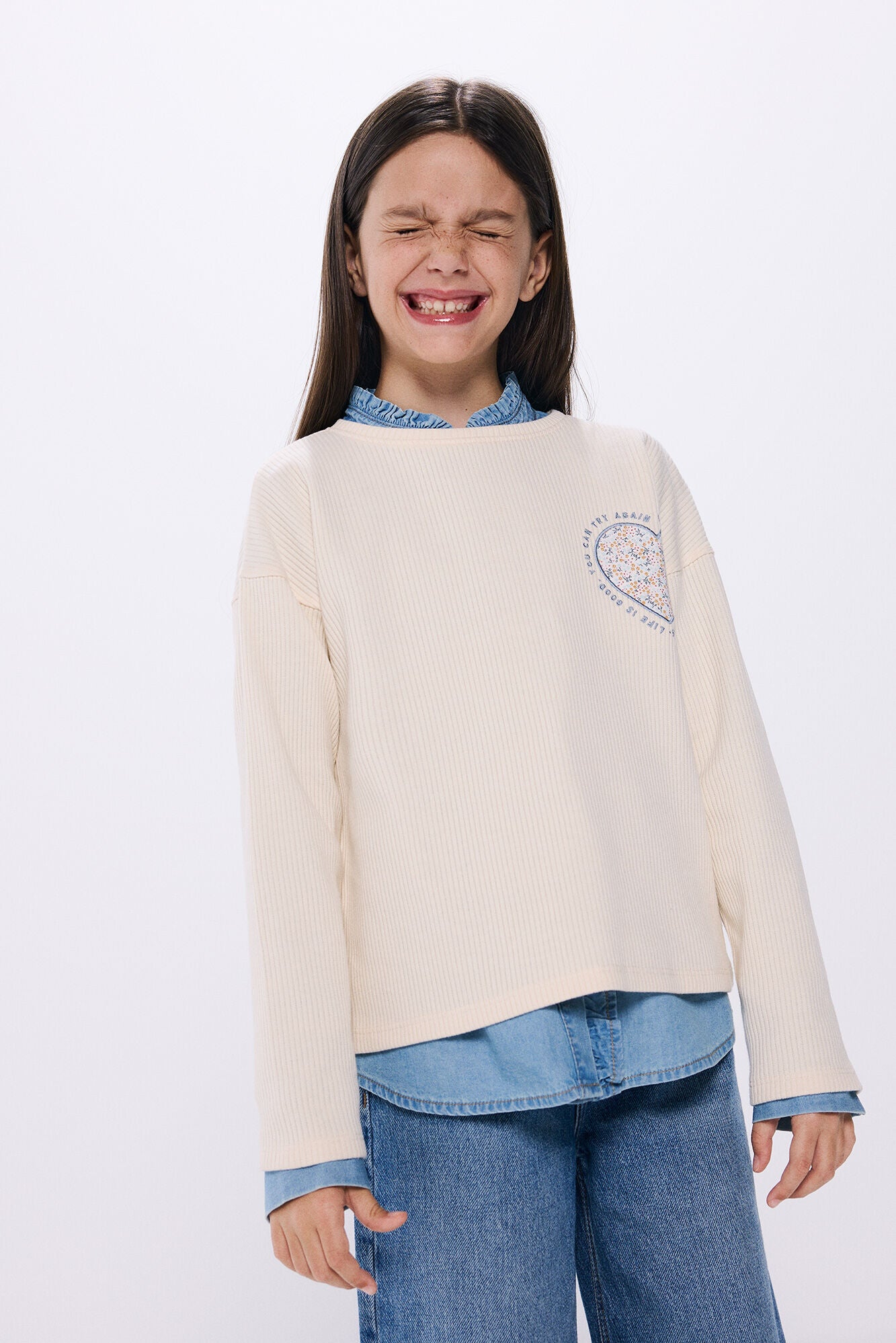 Girl's heart ribbed t-shirt