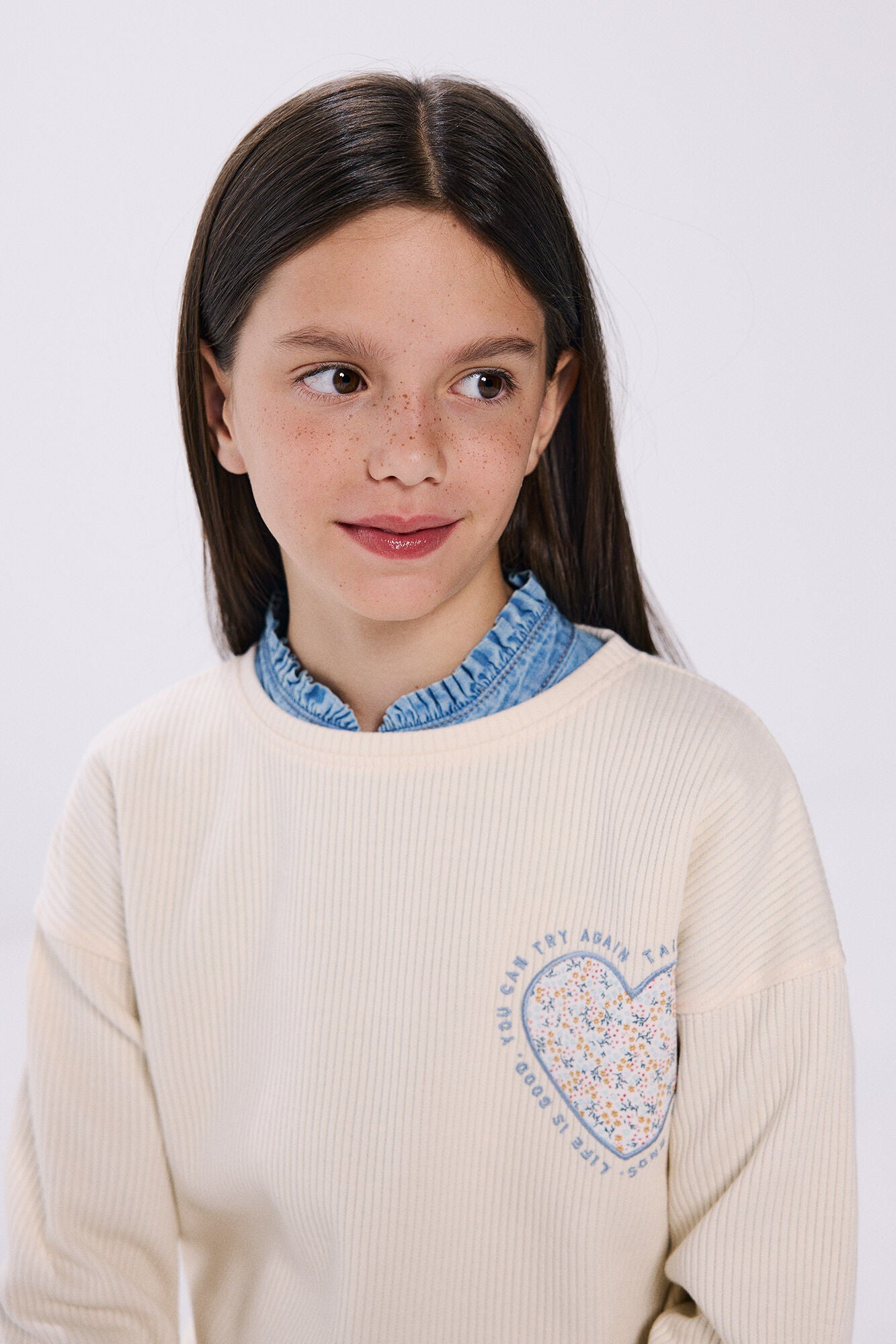 Girl's heart ribbed t-shirt
