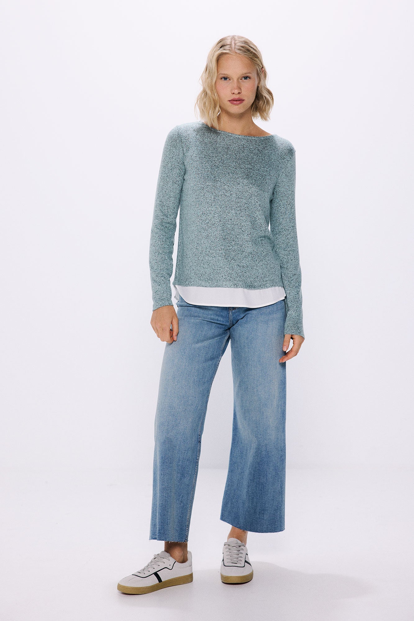 Combined jersey-knit -knit t-shirt