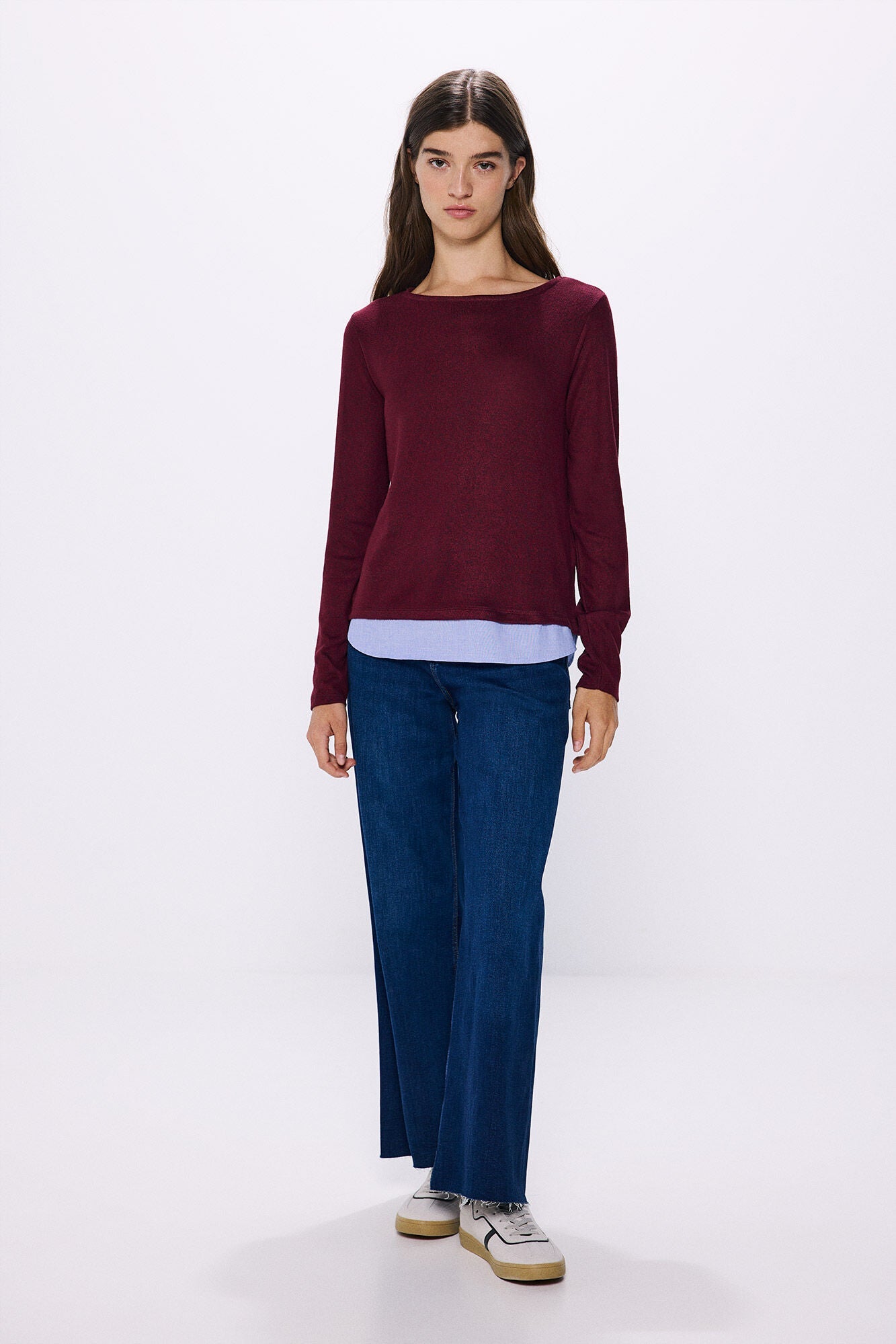 Combined jersey-knit -knit t-shirt